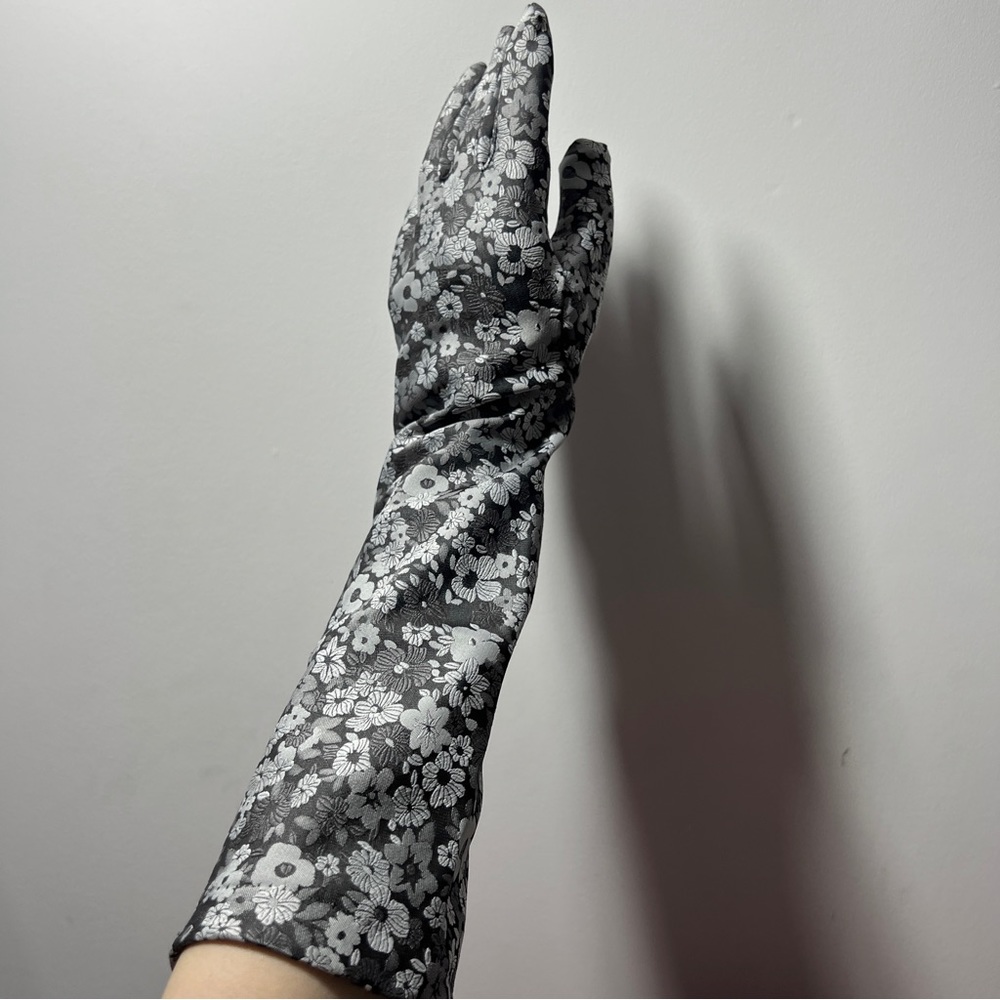 Wing + Weft black grey floral print retro long fashion gloves